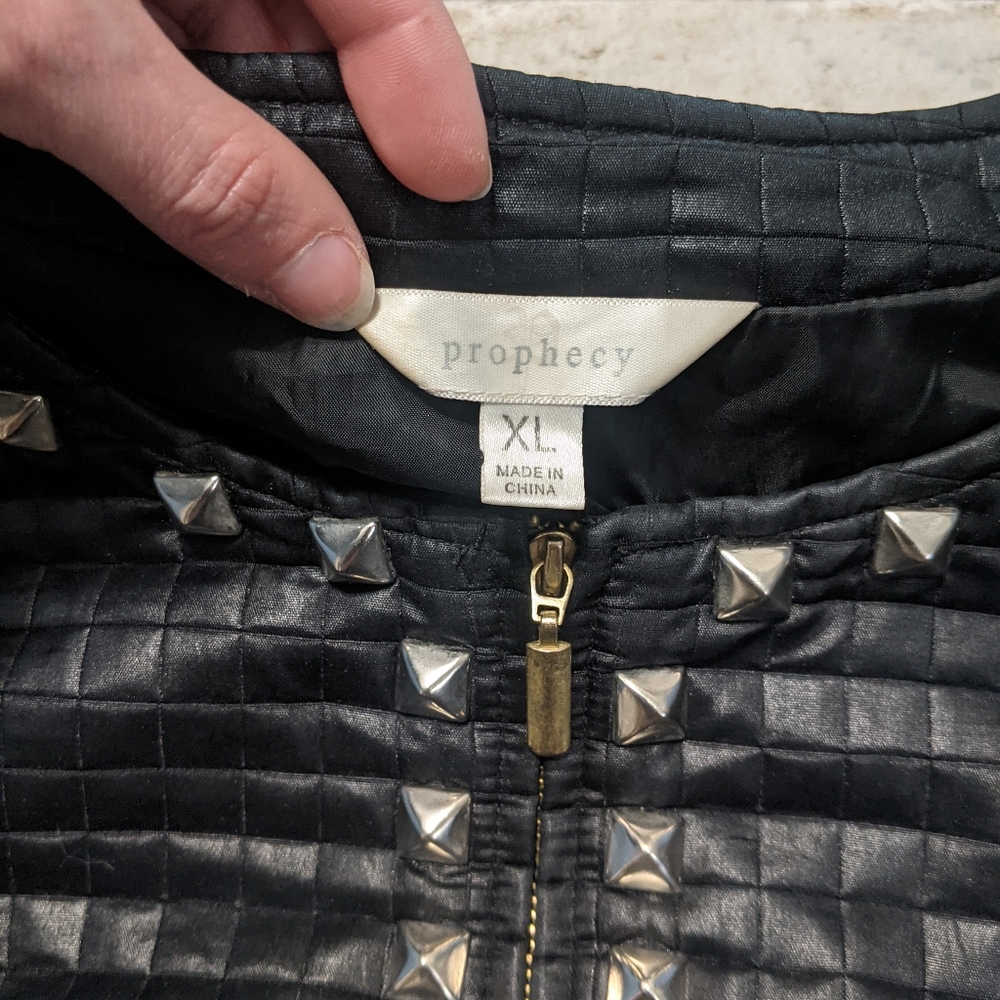 Prophecy XL Black Studded Polyester Biker Jacket - Picture 4 of 8